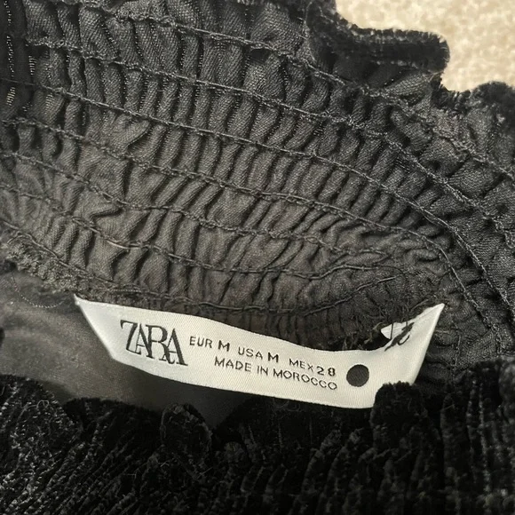 Zara Black Velvet Puff Shoulder Mini Dress - Picture 4 of 10